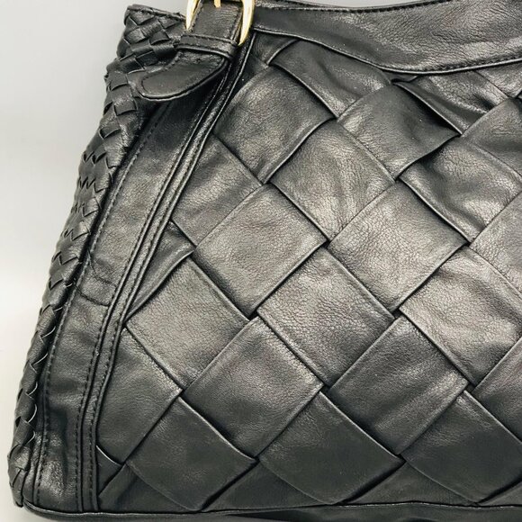 Gianni Bini hand bag tote weaved black gold buckle 5 pockets 12x14" READ - Picture 4 of 13